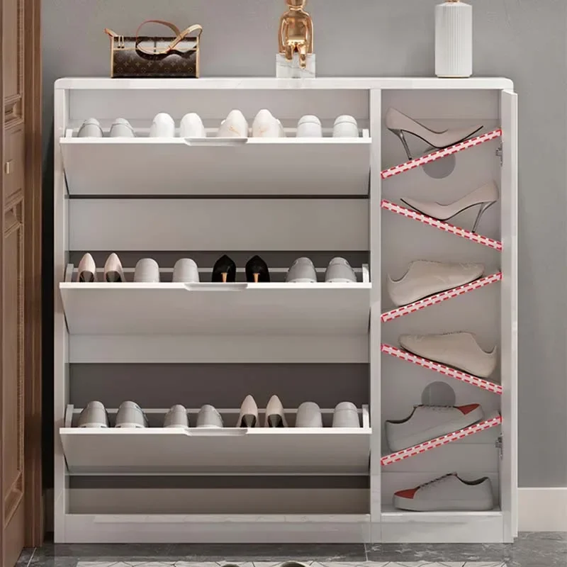 تصميم خزانة خذاء بيضاء مقاومة للماء، رف أحذية خشبي حديث جميل، نطاق عرض فاخر، أثاث منزلي #5