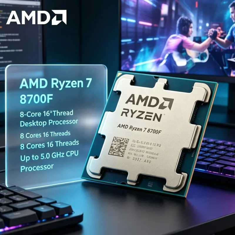 AMD Ryzen 7 8700F AM5 Processor 8 Core 16 Thread 65W TDP Desktop CPU for Video Editing 3D Rendering Studio