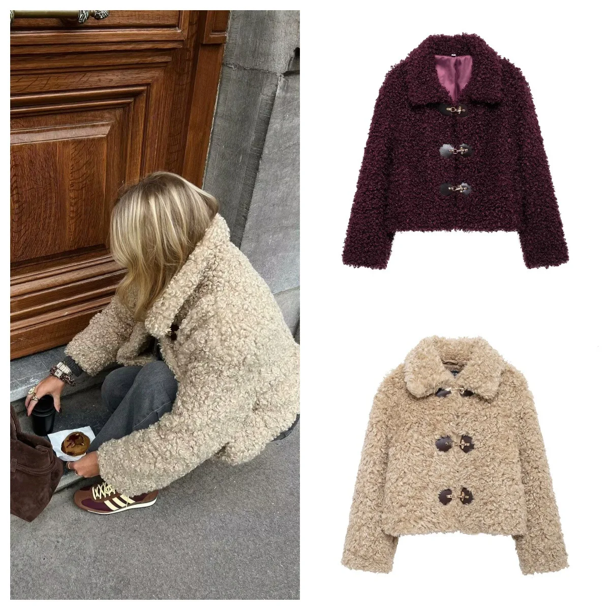 Damenmode, Street-Style, einfarbig, langärmelig, Revers, einreihig, 2024, Winter, gepolstert, warm, Teddy-Jacke