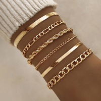 6Pcs/Set Cross-border Minimalist Jewelry Bohemian Layered Simple Fashion Metal Cutout Ripple Women's Bracelet