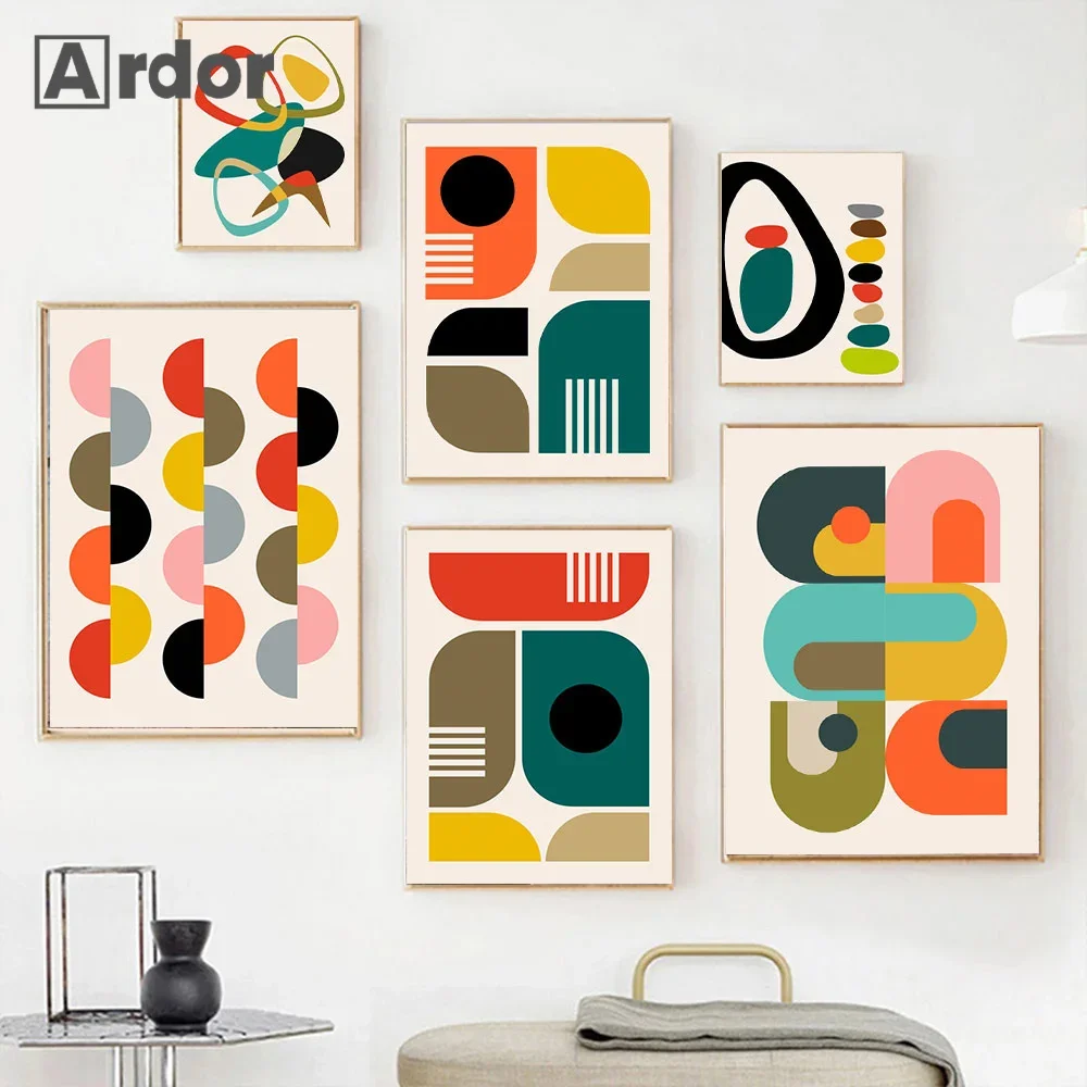 

Mid Century Modern Abstract Geometry Posters Color Block Lines Canvas Painting Wall Art Pictures Print Living Room Home Decor