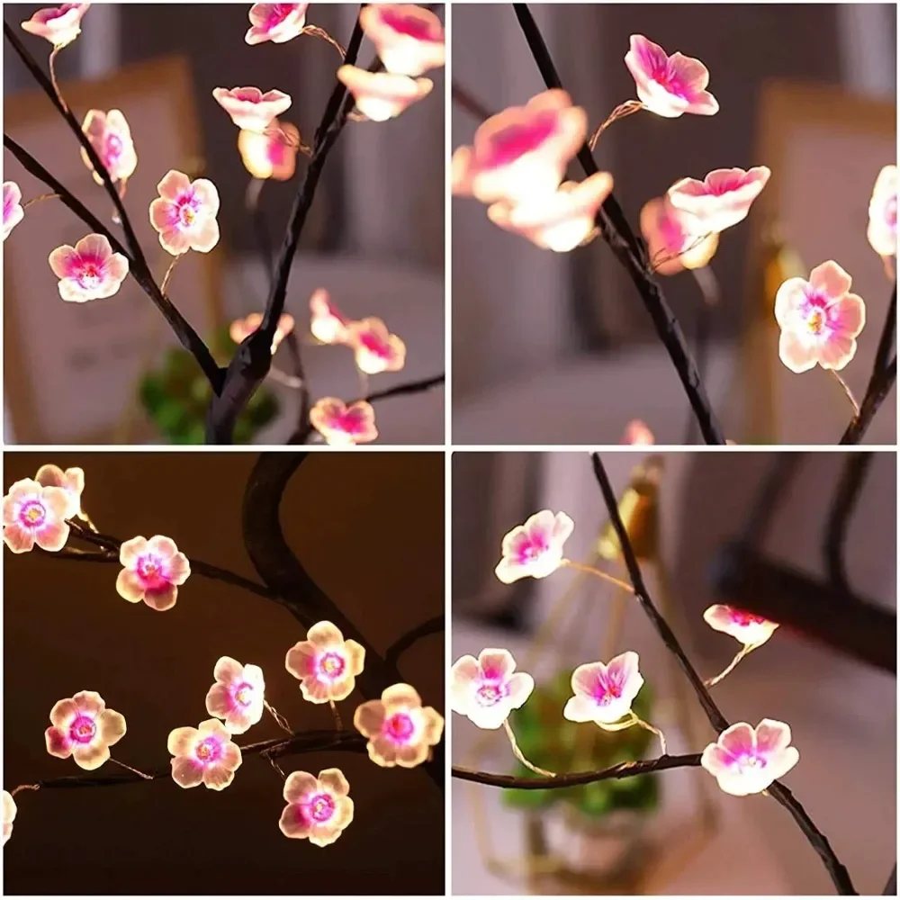 Home Decoration USB/Battery Powered Touch Switch Warm White Artificial Bonsai Cherry Blossom Desktop Tree LED Lamp  Night Lamp