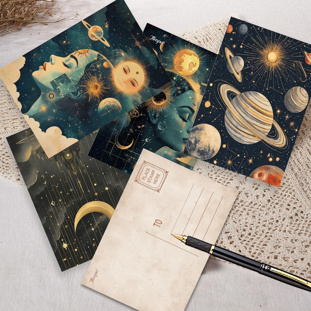 32pcs, Black Celestial-themed Postcards, Wall Stickers, Mailing Cards, Greeting Cards, DIY Postcards, Back-to-school Season.