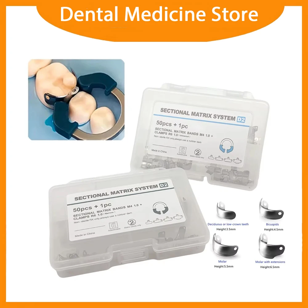 

Набор стоматологических матричных полосовых систем с NiTi-кольцами, металлическими матрицами и зажимами для секционной контурной реставрации моляров