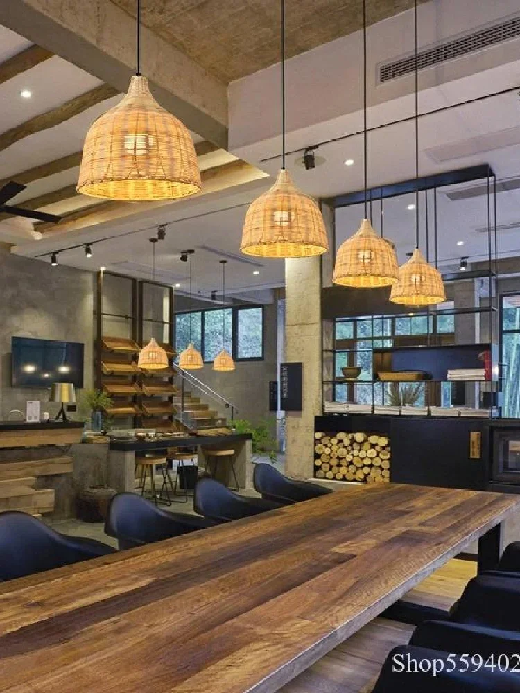 Asie du sud-est bambou rotin tissage pendentif lumières café salle à manger lampe à main décor à la maison Loft Rural Luminaire suspendu Suspendu