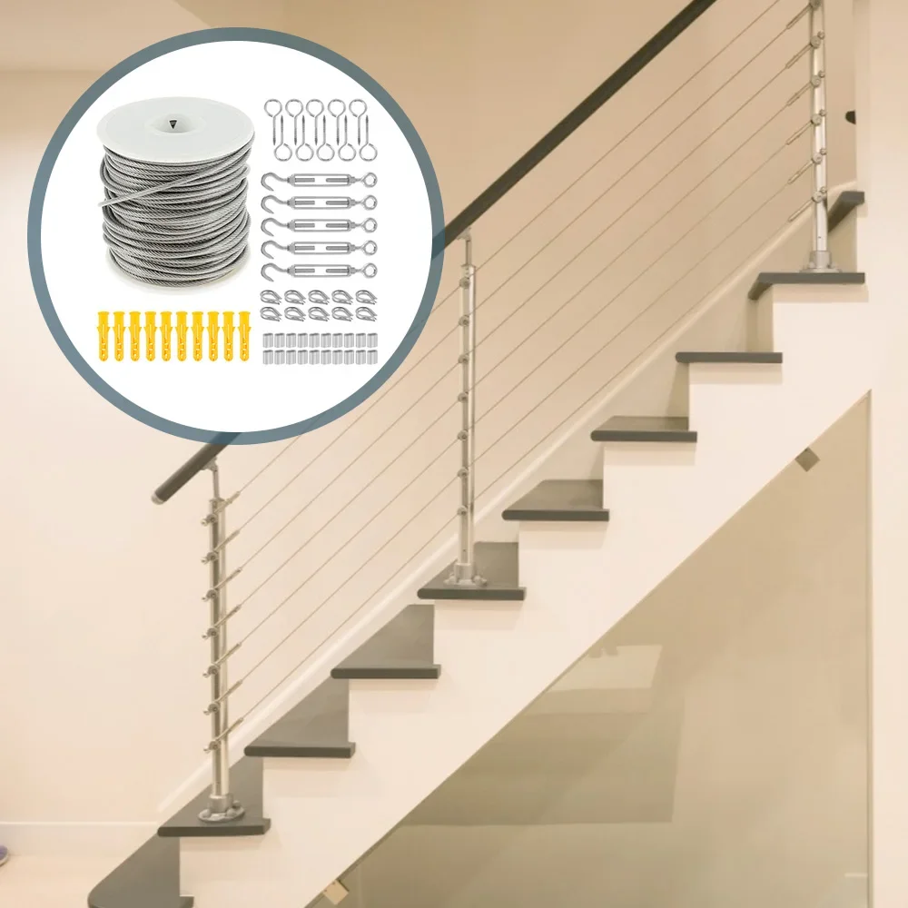 2PCS/1PCS Heavy Duty Cable Rope Garden Wire Cable PVC Coated Stainless Steel Railing Wire Fence Roll Kits for Outdoor Tent Rope