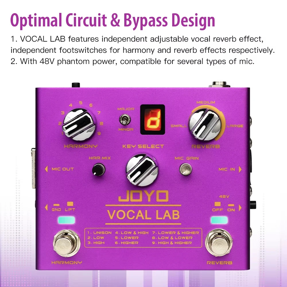 JOYO R-16 المؤثرات الصوتية دواسة ريفيرب جيتار المؤثر، 9 مواضع التناغم الصوتي، 2 هارمونيز إلى الحد الأقصى