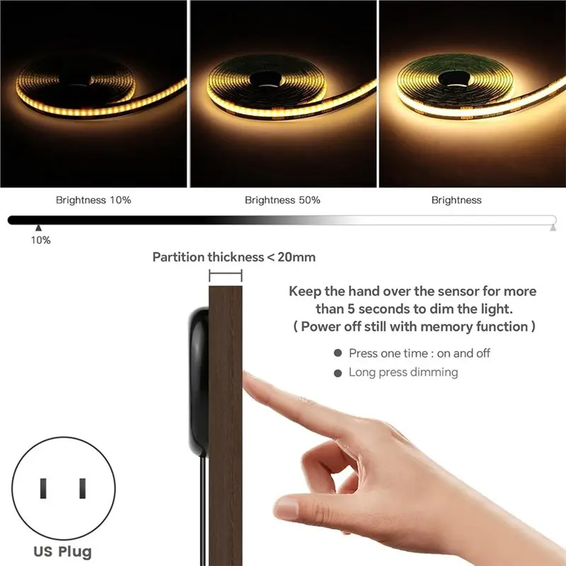 DTA4-COB LED Strip Light Kit - 6X 3.3Ft Strips For Cabinet, Showcase, Display Decor - Parallel Connection U.S. US Plug