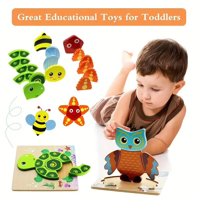 Wooden Puzzles Educational Cartoon Animals Early Learning Cognition Intelligence Puzzle Game For Children Toys