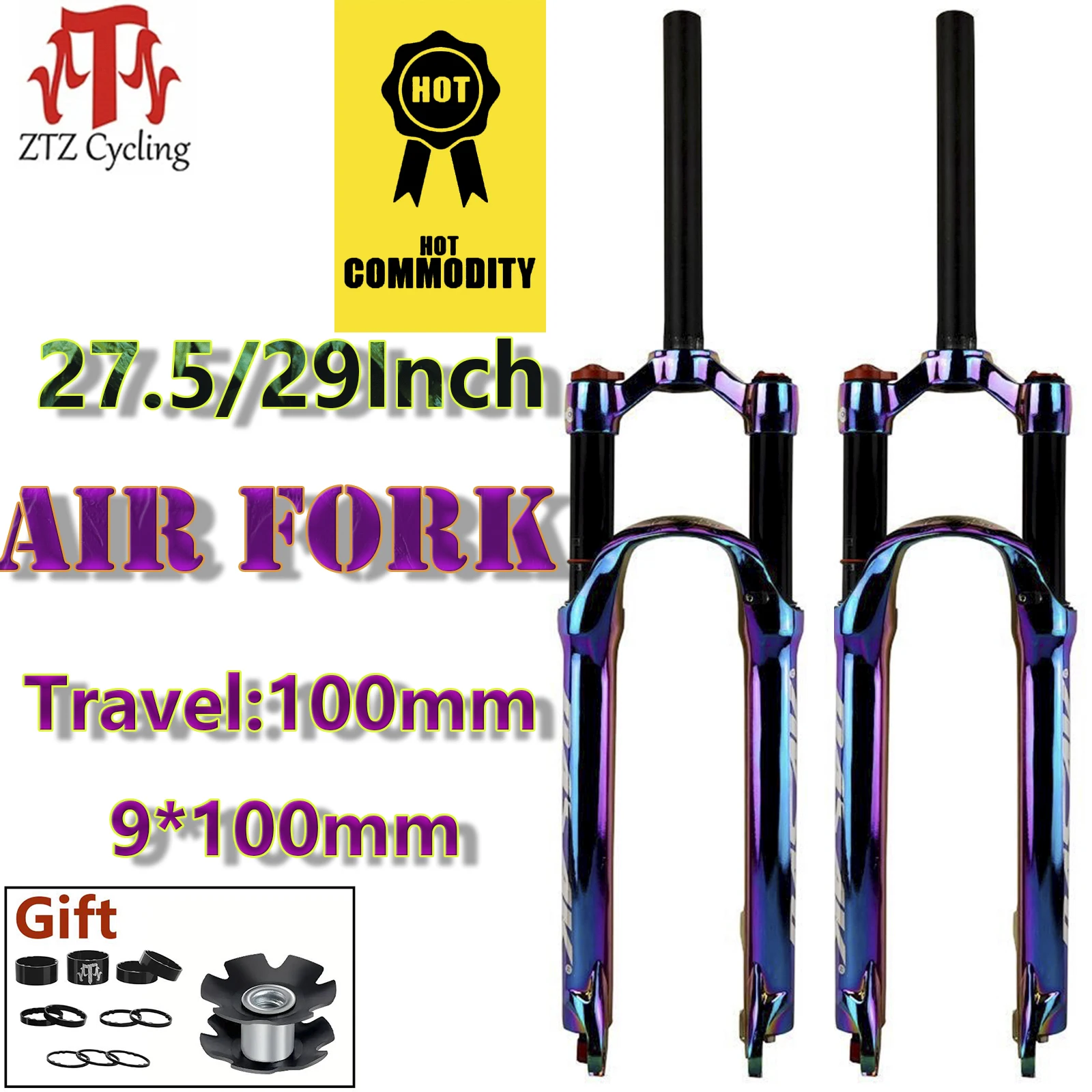 ZTZ MTB Fork Mountain Bike Suspension Fork,  Air Mountain Bike  MTB Fork 100mm Travel Straight Tube Bicycle Front Fork