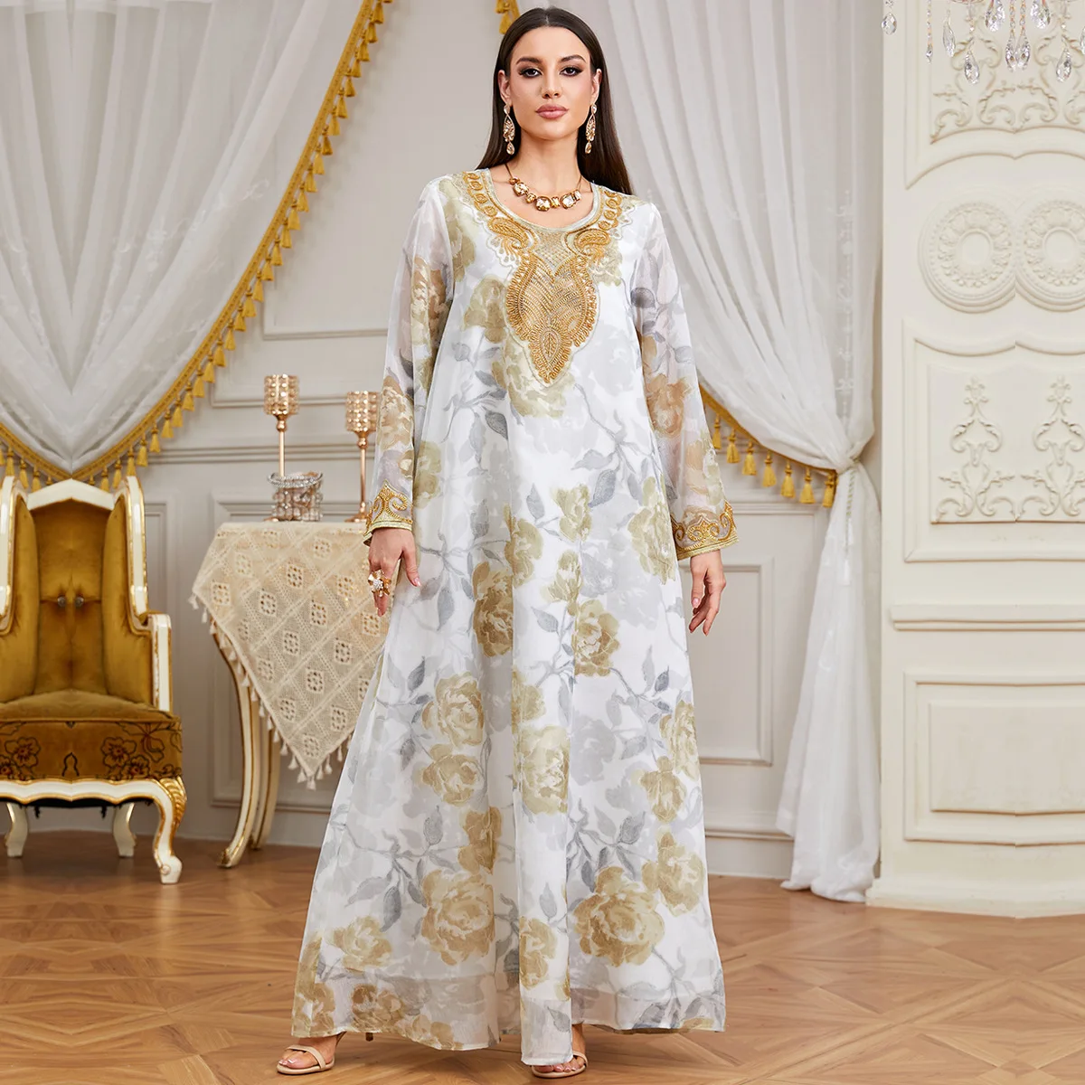 

Eid Women dress Embroidery Abaya print Dubai Jalabiya Ramadan Vestidos Largos Party Dresses Arab Long Robe Morocco Kaftan 2026