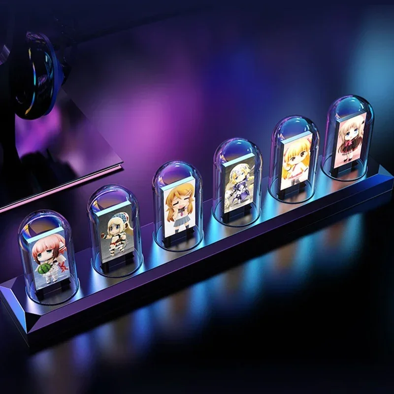 

Pseudo Glow Tube Table Clocks Aluminum Alloy RGB Desk Clock Retro Creative Digital Clocks IPS Computer Desktop DIY Ornaments