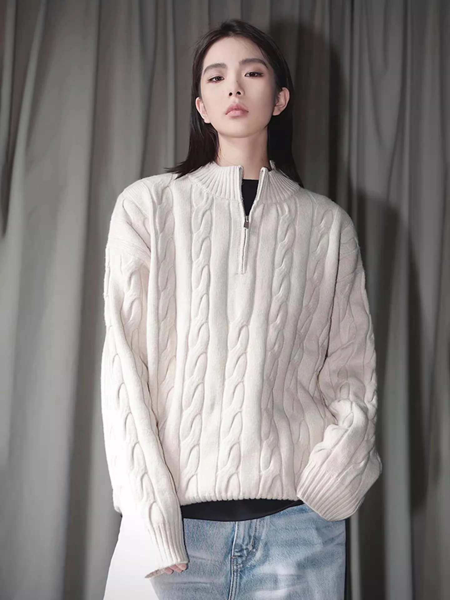 

Мужской вязаный свитер Cleanfit на молнии, свободный крой, осень-зима, ленивый трикотаж с кисточками, верхняя одежда с высоким воротником