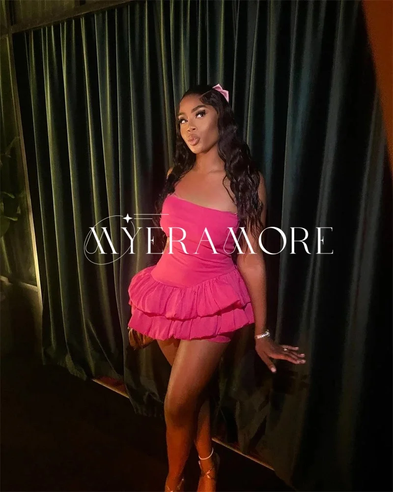 

Модные короткие платья для встречи выпускников без бретелек для подростков Многоуровневые атласные коктейльные платья с открытой спиной по индивидуальному заказу فساتين سهرة