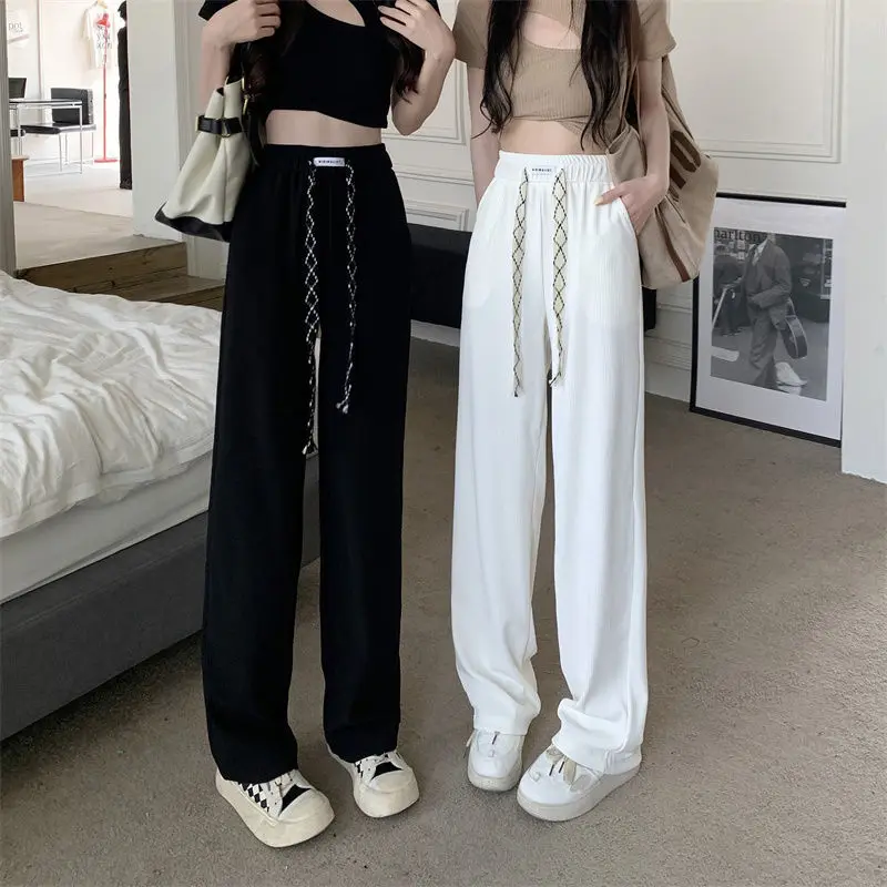 

Wide Boot Black Pants Ice Silk Fluid Straight Wide Leg Summer Women's Leg Width Pants 2023 Casual Female Trousers Elasticity Hot