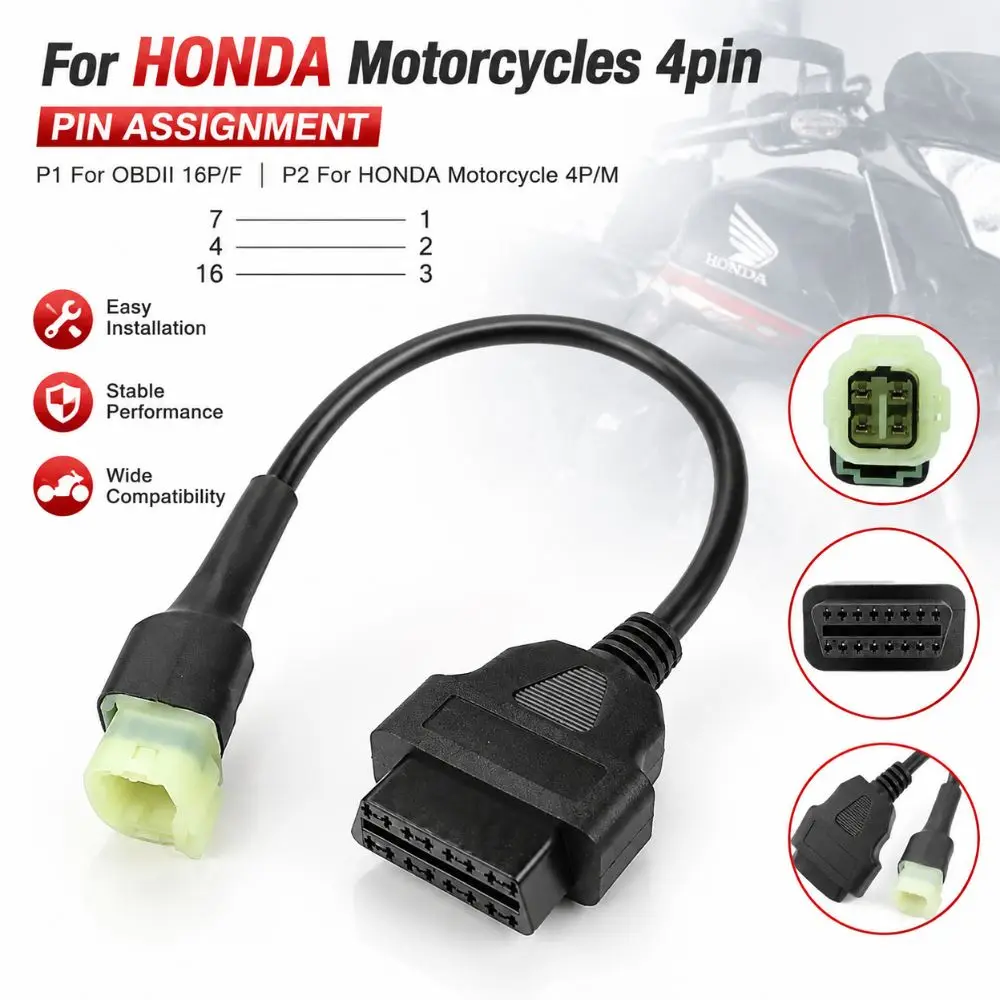 4PIN Male OBD2 Extension Cable Extension Cable 16 Pin Female Male To Female OBD2 Cable Black Motorcycle OBD2 Cable