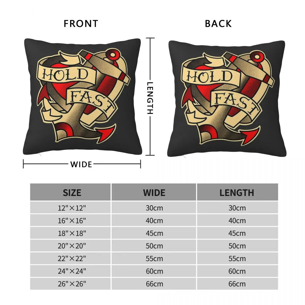 Hold Fast Anchor And Heart Tattoo Square Pillowcase Polyester Linen Velvet Printed Zip Decorative Home Cushion Cover 18