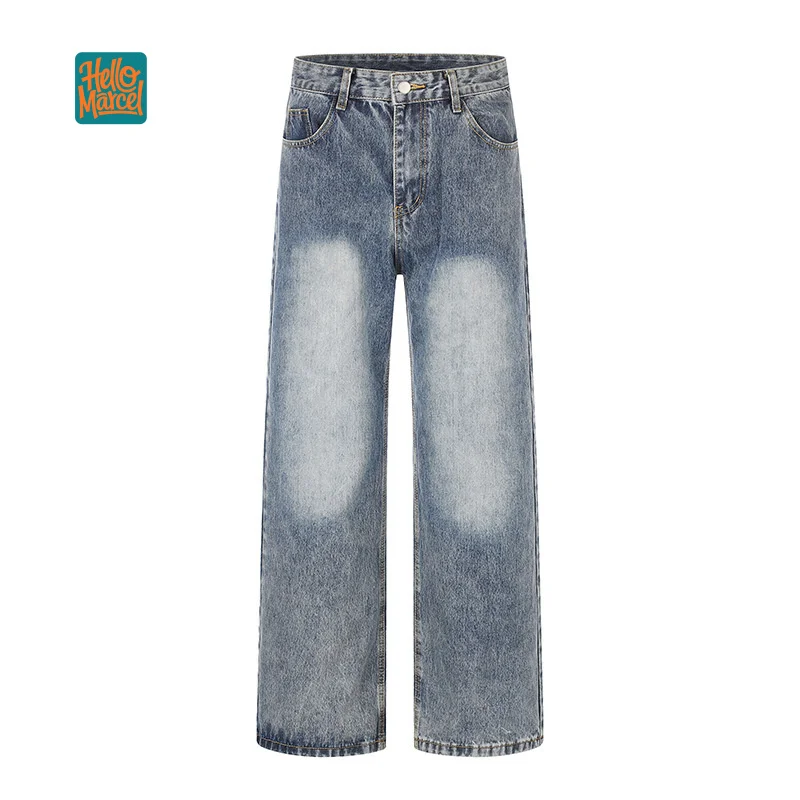 HELLOMARCEL EU US Size Luxury Quality Jean Pants Street Wear Classic Basic Straight-Leg Slightly Wide Jeans For Men