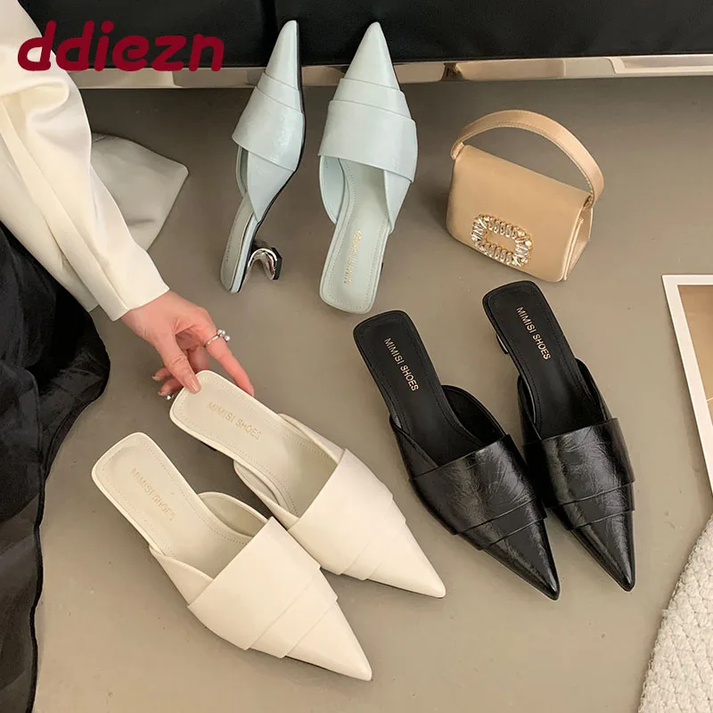 

Модные женские туфли-лодочки на странном каблуке, шлепанцы, женская обувь на мелком каблуке, женская обувь с острым носком, сандалии без каблука, женские туфли