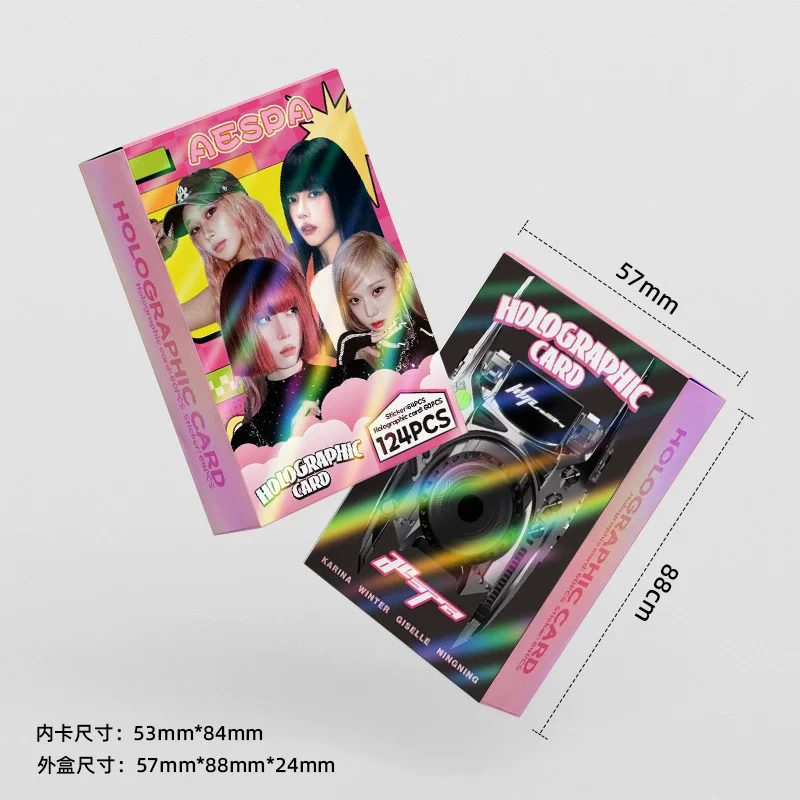 Juego de tarjetas LOMO láser AESPA coreana, 124 Uds., Karina Giselle Winter & Ningning, tarjetas fotográficas holográficas con pegatinas