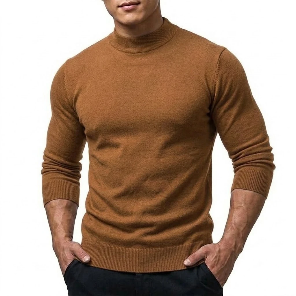 Herbst Herren Strickpullover mit Stehkragen Langarm Casual Pullover Slim Fit Einfarbig Thermo Rollkragenpullover Winterkleidung für Männer – Detail 14
