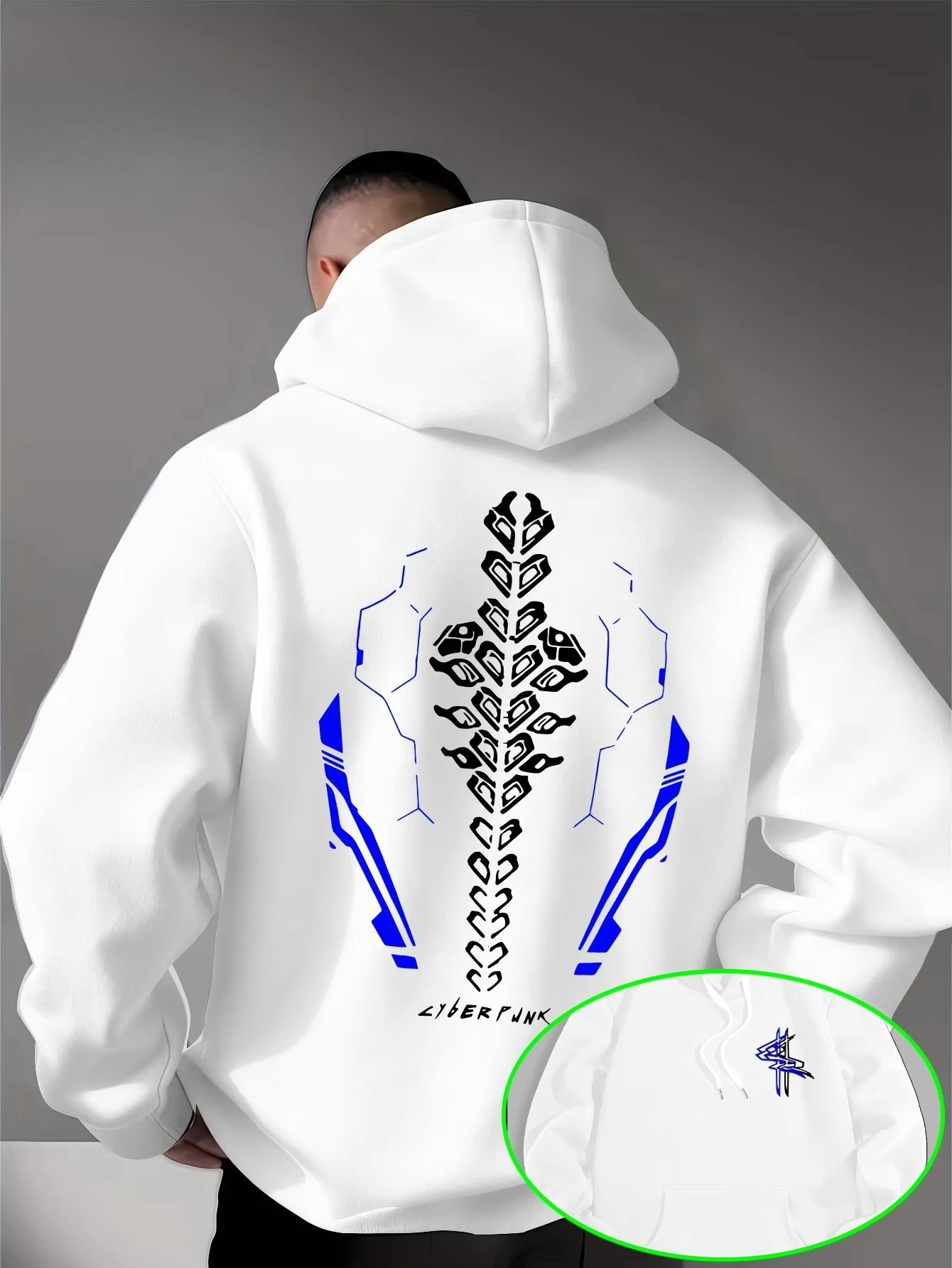 Autumn/Winter Men's Fashion Hooded Sweatshirt with Cyberpunk Mechanical Spine Print for Everyday Wear Commute and Fitness Hooded