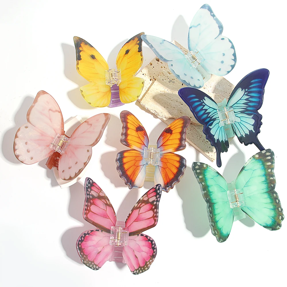 Gradient Tie-Dye Colorful Simulation Butterfly Acrylic Hair Clip Claw For Women New Fashion Hair Accessories Tool Headwear