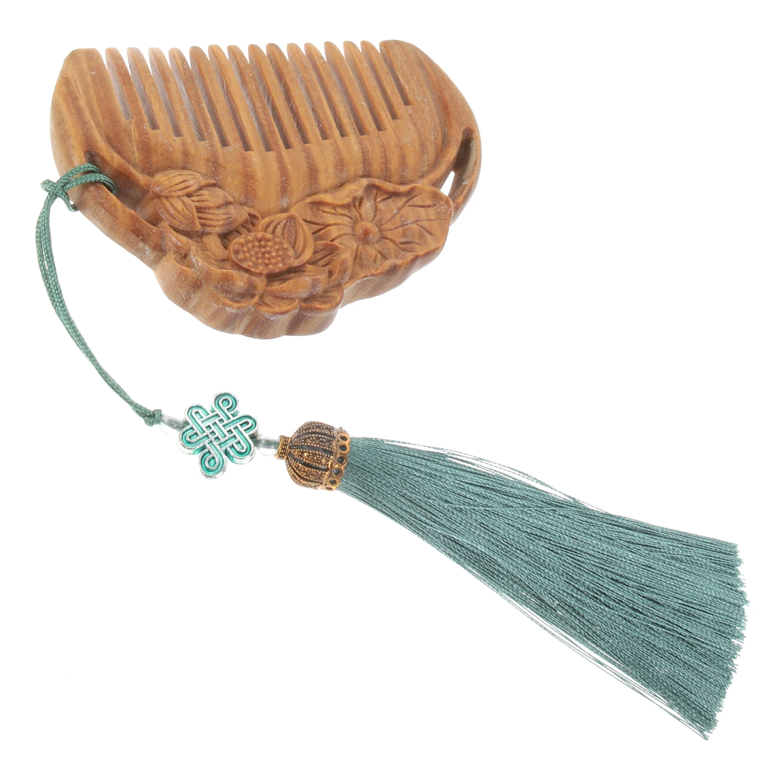 

Green Sandalwood Comb Wooden Double Sided Hair Combs Retro Carved Lotus Scalp Massage Travel Durable Ergonomic Lightweight