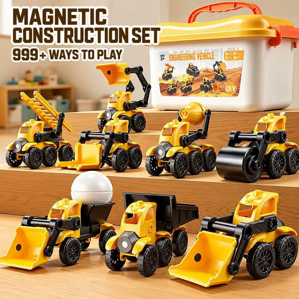 Magnetic Construction Truck Building Toy Set DIY Assemble Engineering Vehicle Early Educational STEM Magnetic Car Toy