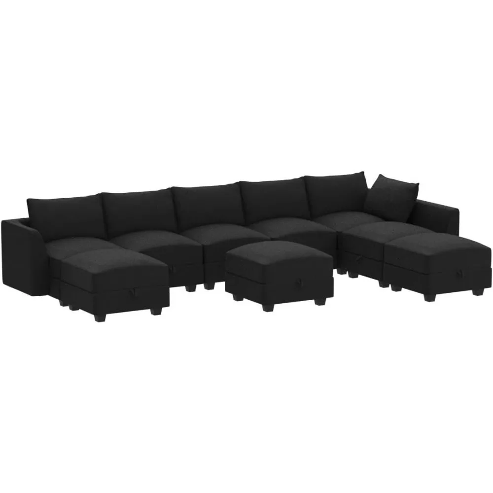 Sectional Sofa Set Oversized U Shaped Couch with Storage Ottoman Convertible Sleeper Sofa Velvet Modular Couch Living Room Sofas