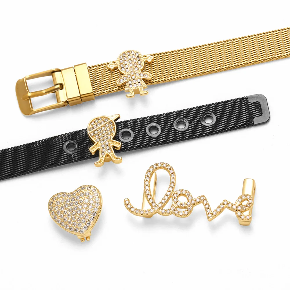 FLOLA CZ Crystal Boy Girl Charms Bracelets for Women Leather Band DIY Bracelets Female Jewelry Gifts BRATA95 - detail 2