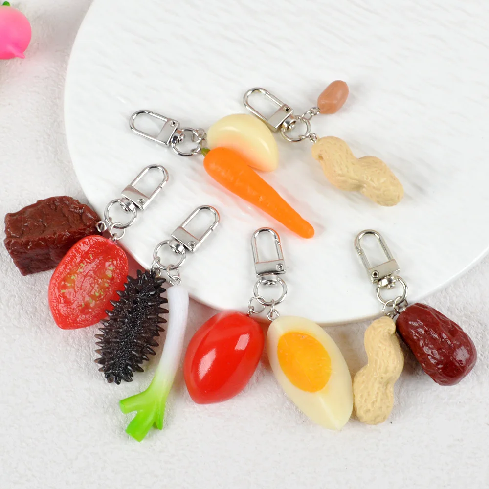 Simulated Food Keychain Fruits Vegetables Beef Combination Diy Keyring Student School Bag Pendant Simulated Mini Food Play Gift