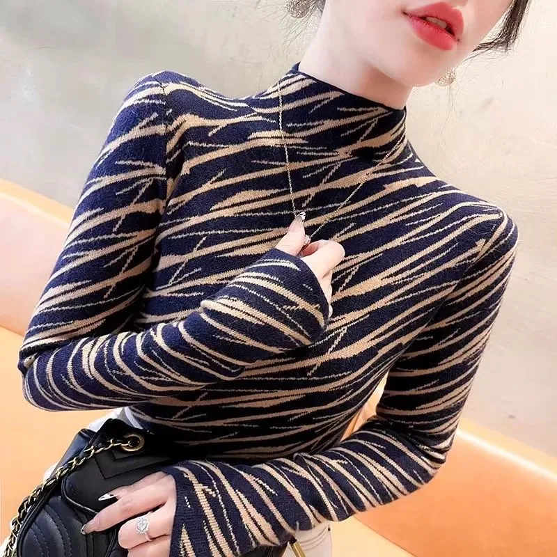 Female Clothing Chic Y2k Knitted Sweaters Autumn Winter Fashion Vintage Commute Pullovers Elastic Slim Warm Tops