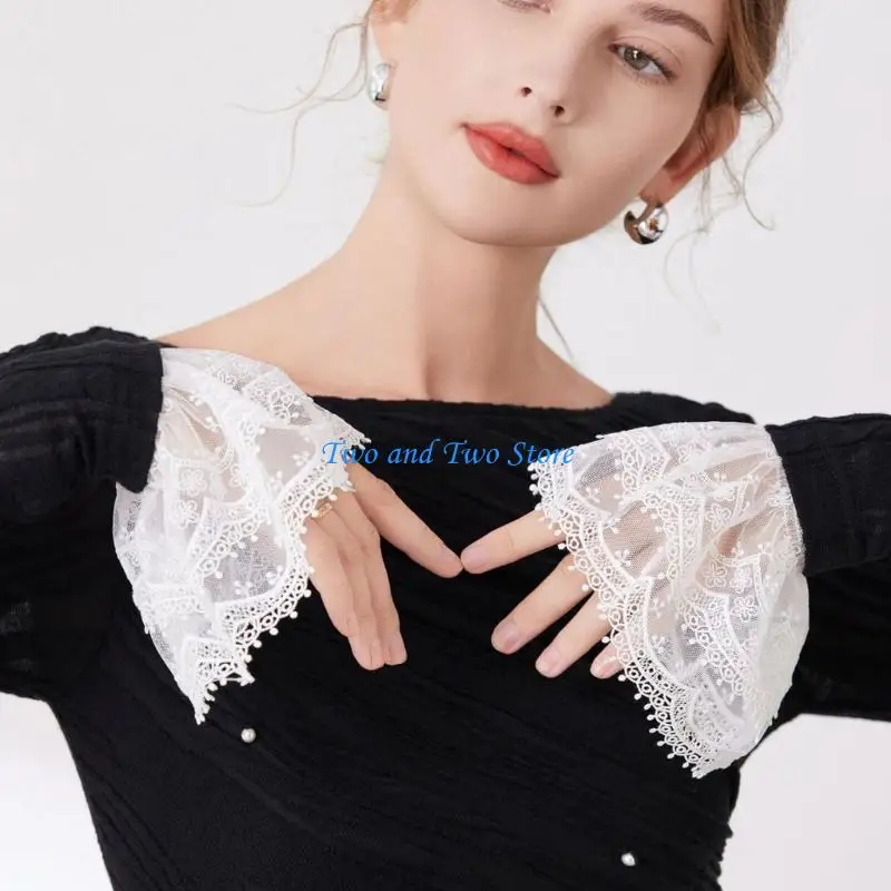 Hx6f French Lace Arm Sleeves Lrist Cuffs Coffs Coffors Decorative Cleeves for Office Women Daily and Party Clothing Enhancer
