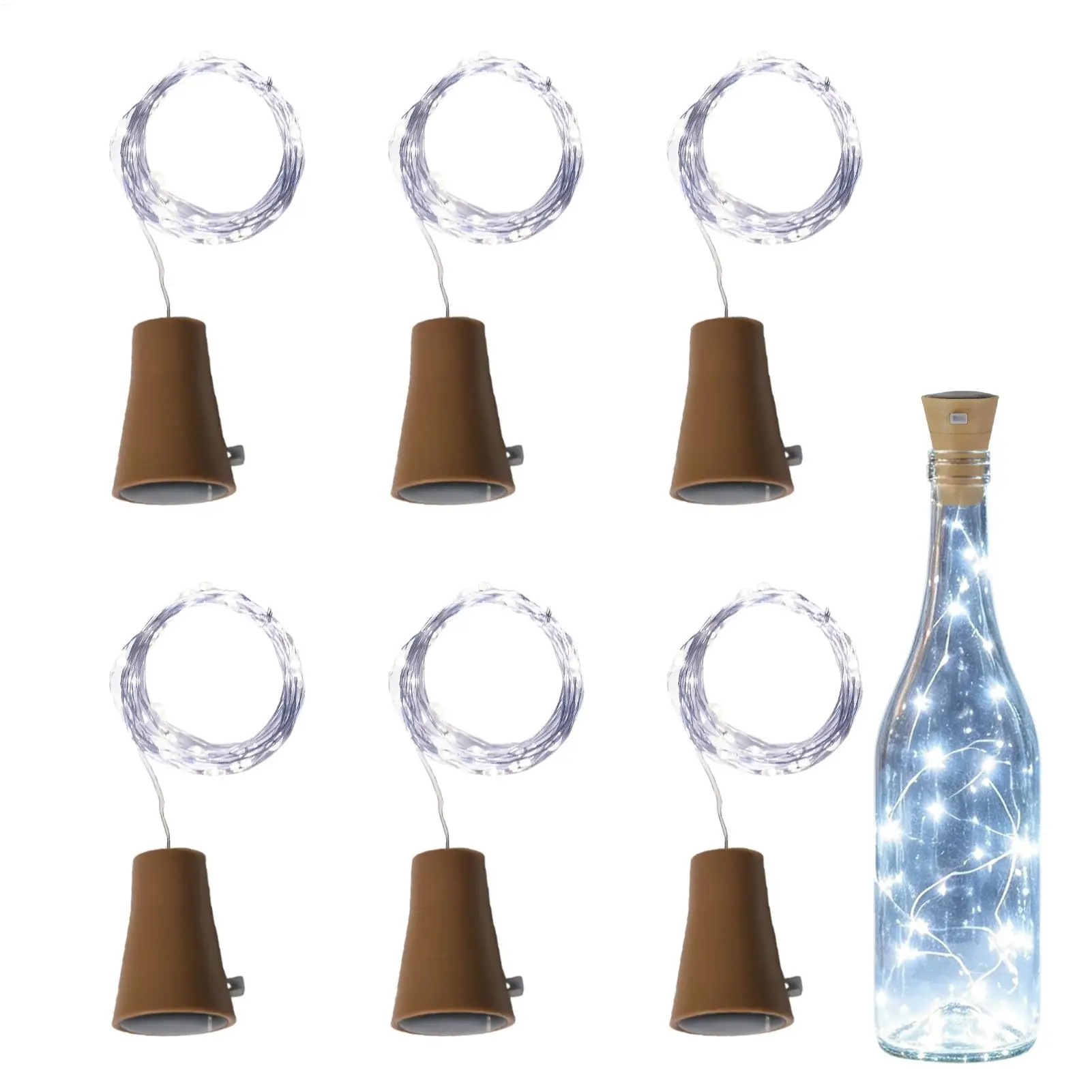 6 Pack Solar Cork Lights Waterproof LED Fairy String Bottle Stopper Decor for Garden Patio Wedding Party Glowing Atmosphere
