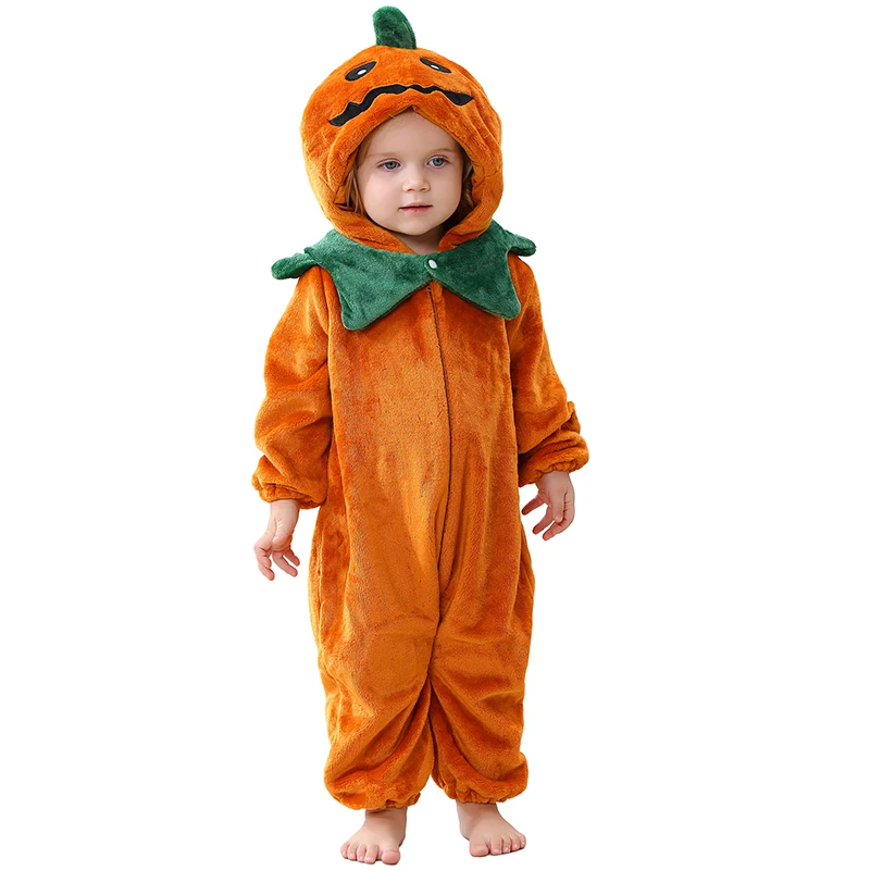 Pumpkin Halloween Kigurumi Baby Onesie Toddler Christmas Cosplay Costume Flannel Sleepwear Pyjamas Whole Clothes Jumpsuit