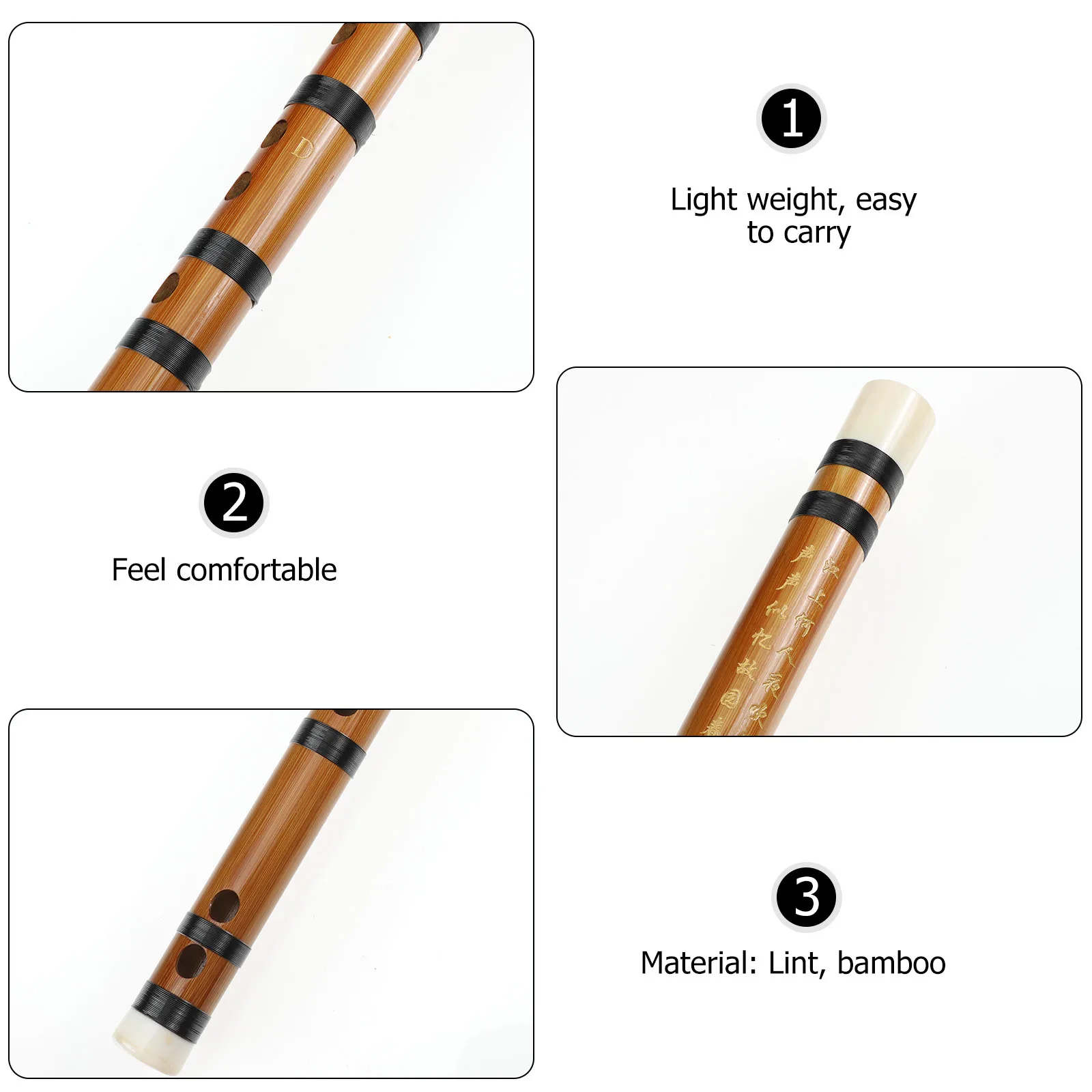 

1set Bamboo Flute Instrument D Key Lightweight Portable Chinese Traditional Dizi For Beginner Adults Students Practicing