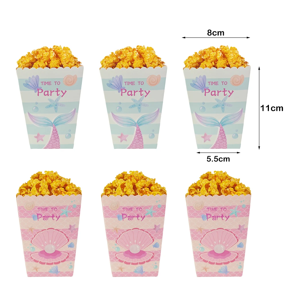 10/20/50 Stück Meerjungfrauen-Muster Papier-Popcornbox Snackschale für Mädchen Meerjungfrauen-Geburtstagsparty Babyparty-Dekorationszubehör – Detail 5