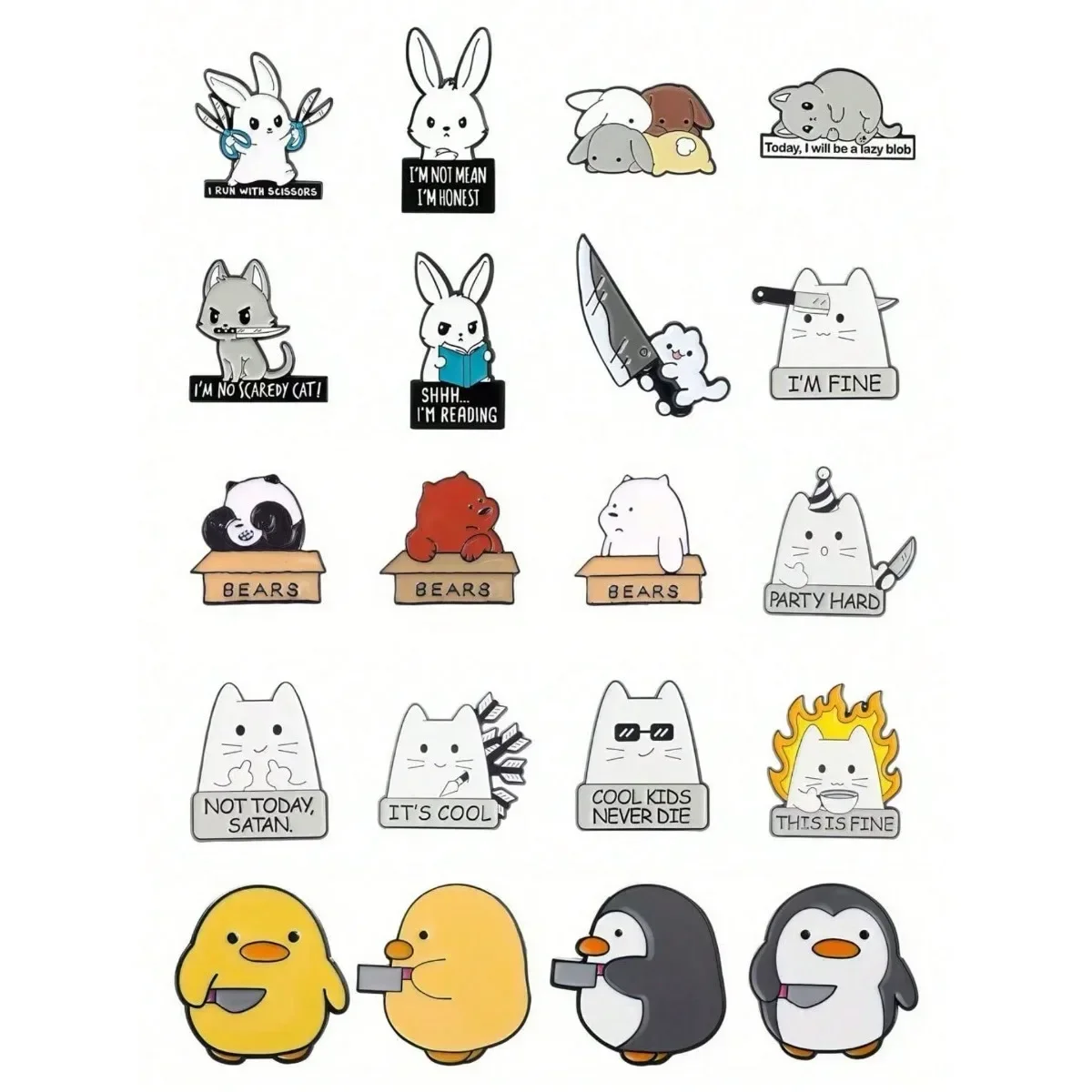 Fashionable Cartoon Rabbit, Gray Cat Shaped Alloy Brooch Badge, Creative Multifunctional Fun Penguin Badge Brooch