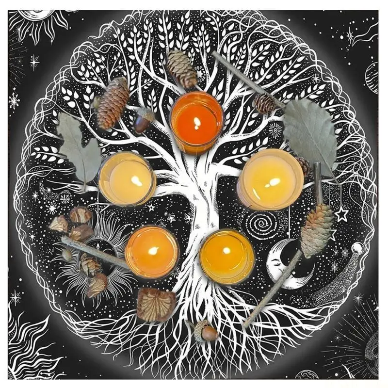 

M5TC Altar Cloth Tarot Cards Table Napkins Witchcraft Supplies Black Silver Tableclot