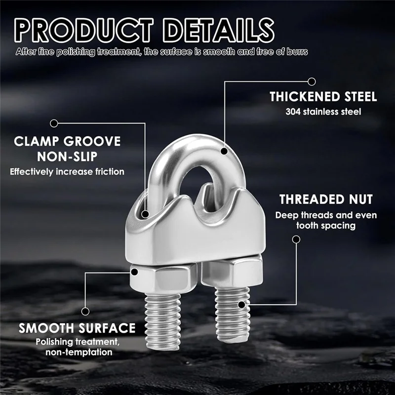 

【MEET】M6 Wire Rope Clamps 304 Stainless Steel Cable Clamps Wire Rope Thimble U Bolt Saddle Fastener