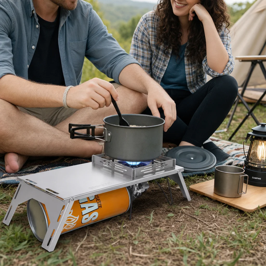 Stainless Steel Folding Camping Stove Table Windproof Outdoor Cooking Table Portable for Picnic Hiking Fishing Backpacking