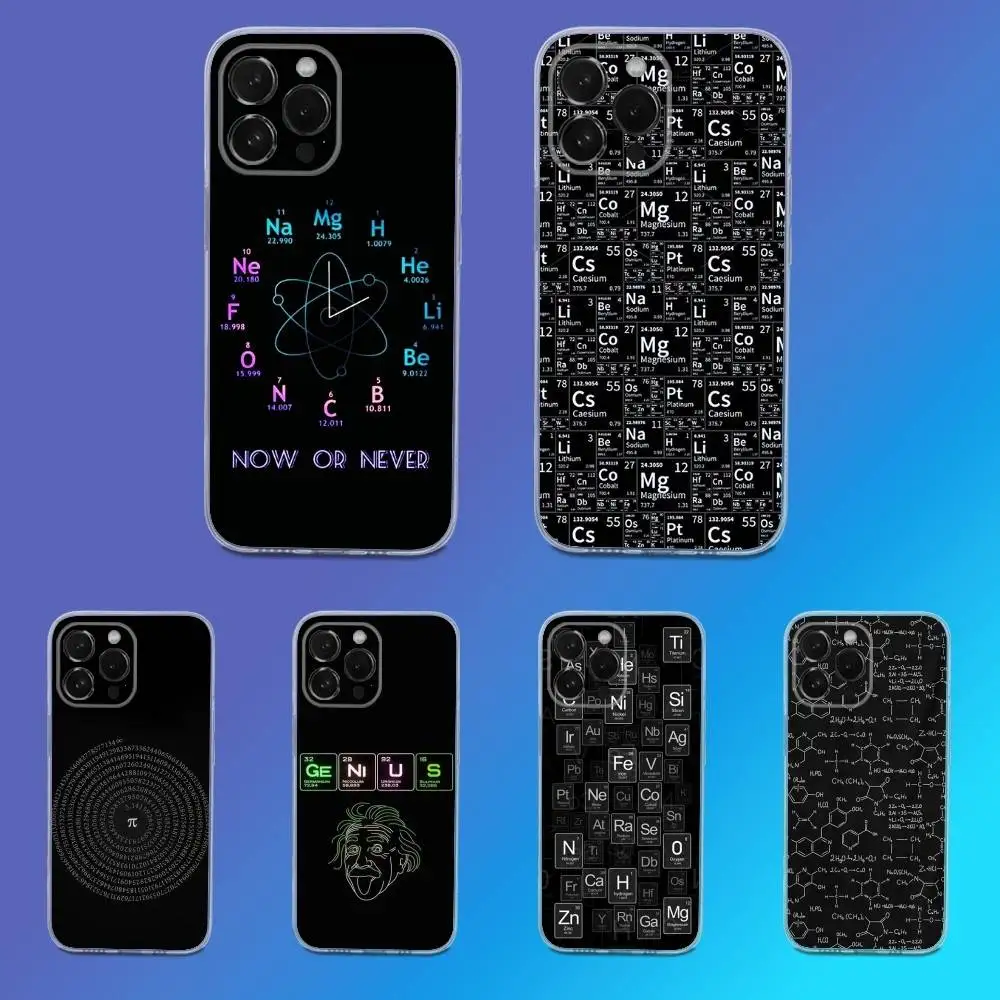 

Art Chemical Elements Phone Case For iPhone 16,15,14,13,12,11 Pro,Max,Plus,X,XS,XR,SE,Mini Transparent Silicone Soft