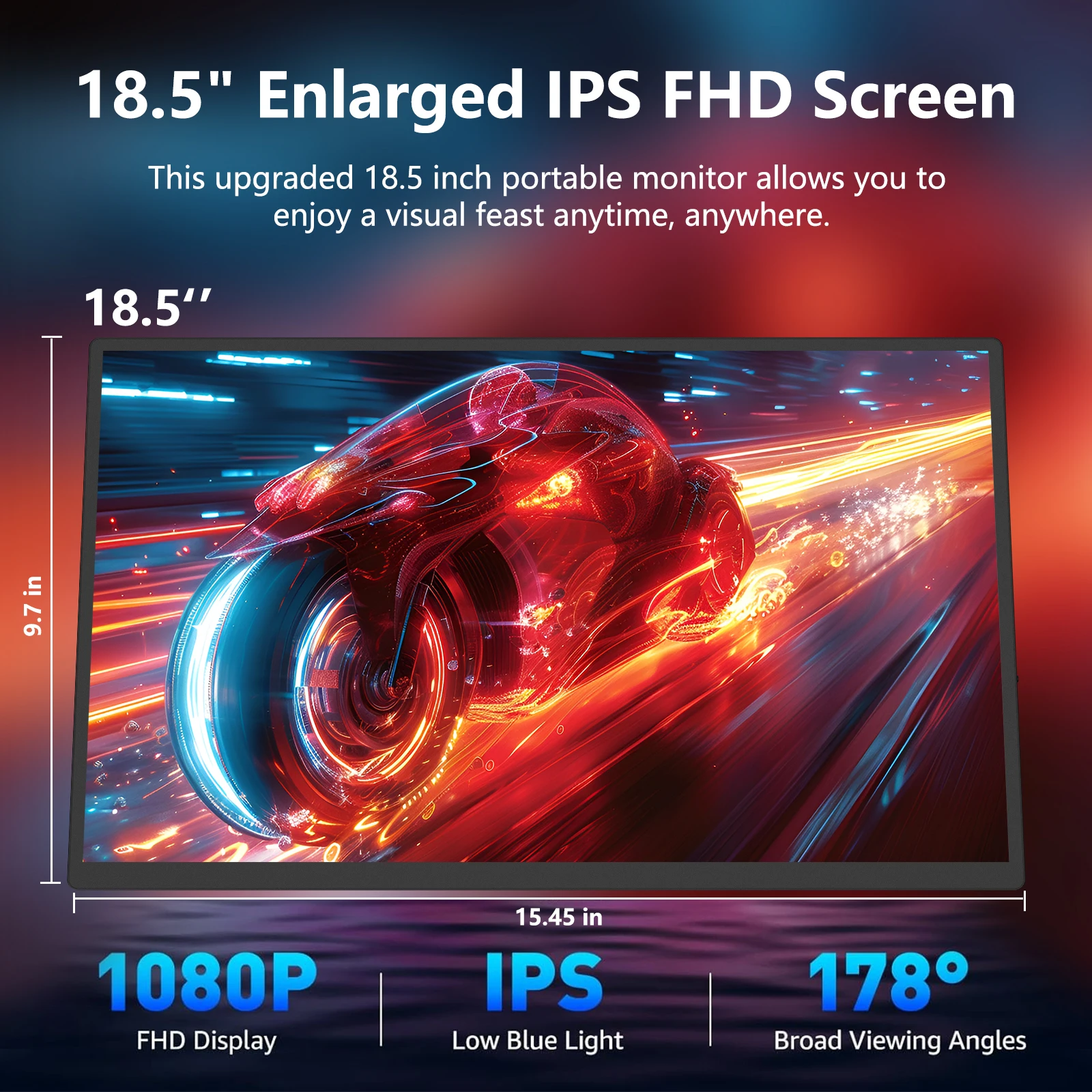 PS4, Switch, PC, Mac, Compatível, Monitor Portátil, IPS, 100% sRGB, 1080P, HDR, FHD, FreeSync, Dual HDMI, USB Tipo-C, Monitor, 18,5"