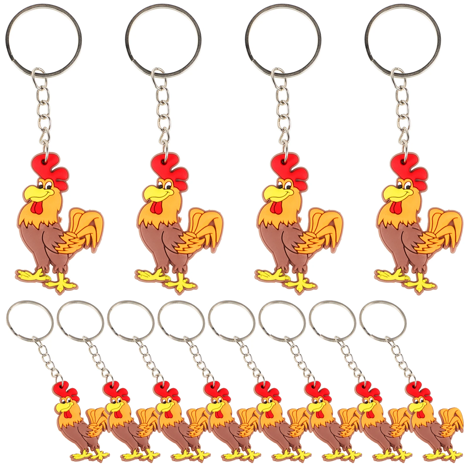 

12pcs Rooster Keychain Animal Keyring Cute Cartoon Chicken Pendant Party Favors Gifts Decorations Bag Charm Hanging Accessories