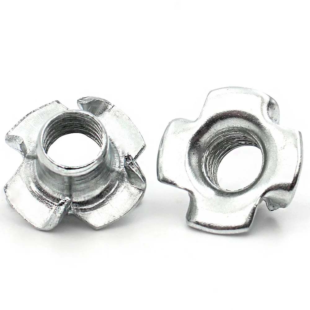 5/10/20/50pcs M3 M4 M5 M6 M8 M10 M12 Zinc Plated Carbon Steel Four Claws Nut Blind Pronged Insert Speaker T-nut Fastener Nuts