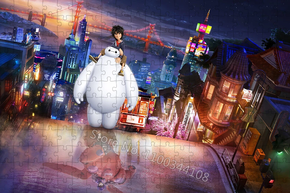 Big Hero 6-rompecabezas de animación de Disney para niños, rompecabezas de madera de papel para niños, juguetes de dibujos animados, juego de inteligencia, 300/500/1000 piezas