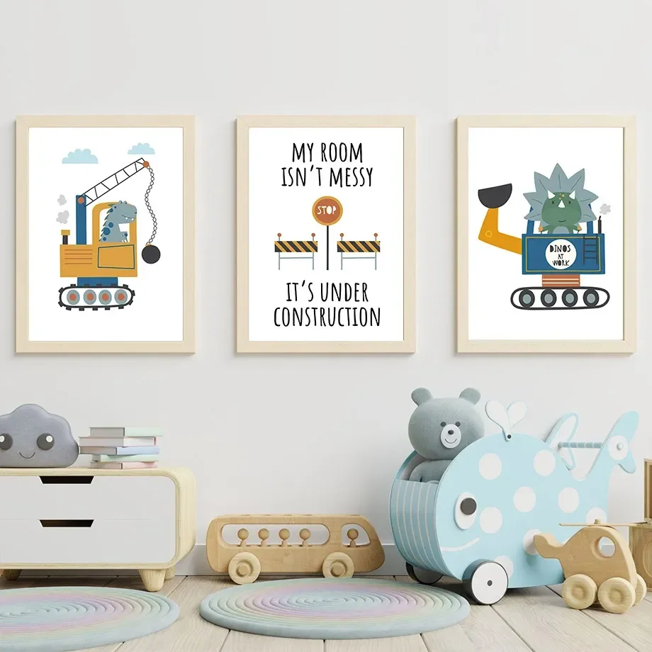 Dinosaur Excavator Forklift Construction Posters Wall Art Aesthetics Print Canvas Painting for Living Room Modern Home Decor