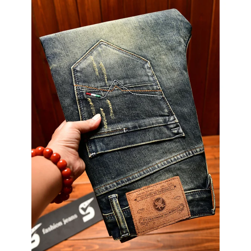 Retro vintage jeans men 2025 street nostalgic denim slim fit small foot Korean version fashionable denim pants
