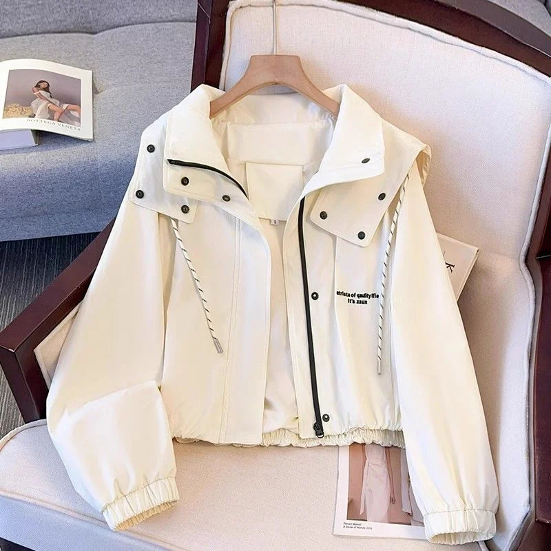 Women Short Windbreaker New Female Loose Hooded With Lining Coat Jacket Autumn Ladies Workwear Assault Suit Jackets Casual Top